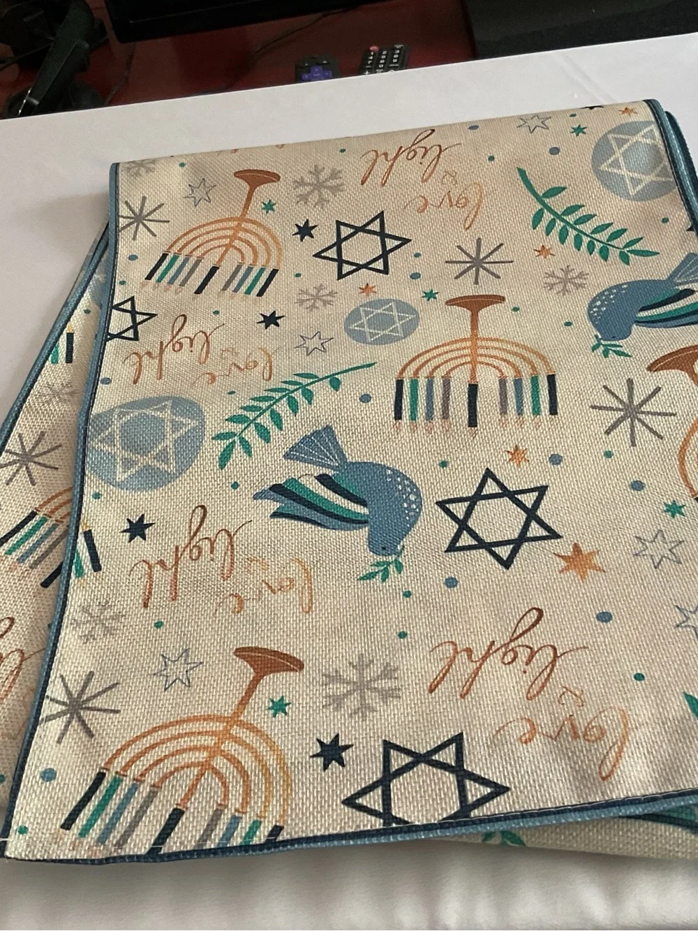 Festive Hanukkah Table Runner - Blue, Teal & Gold